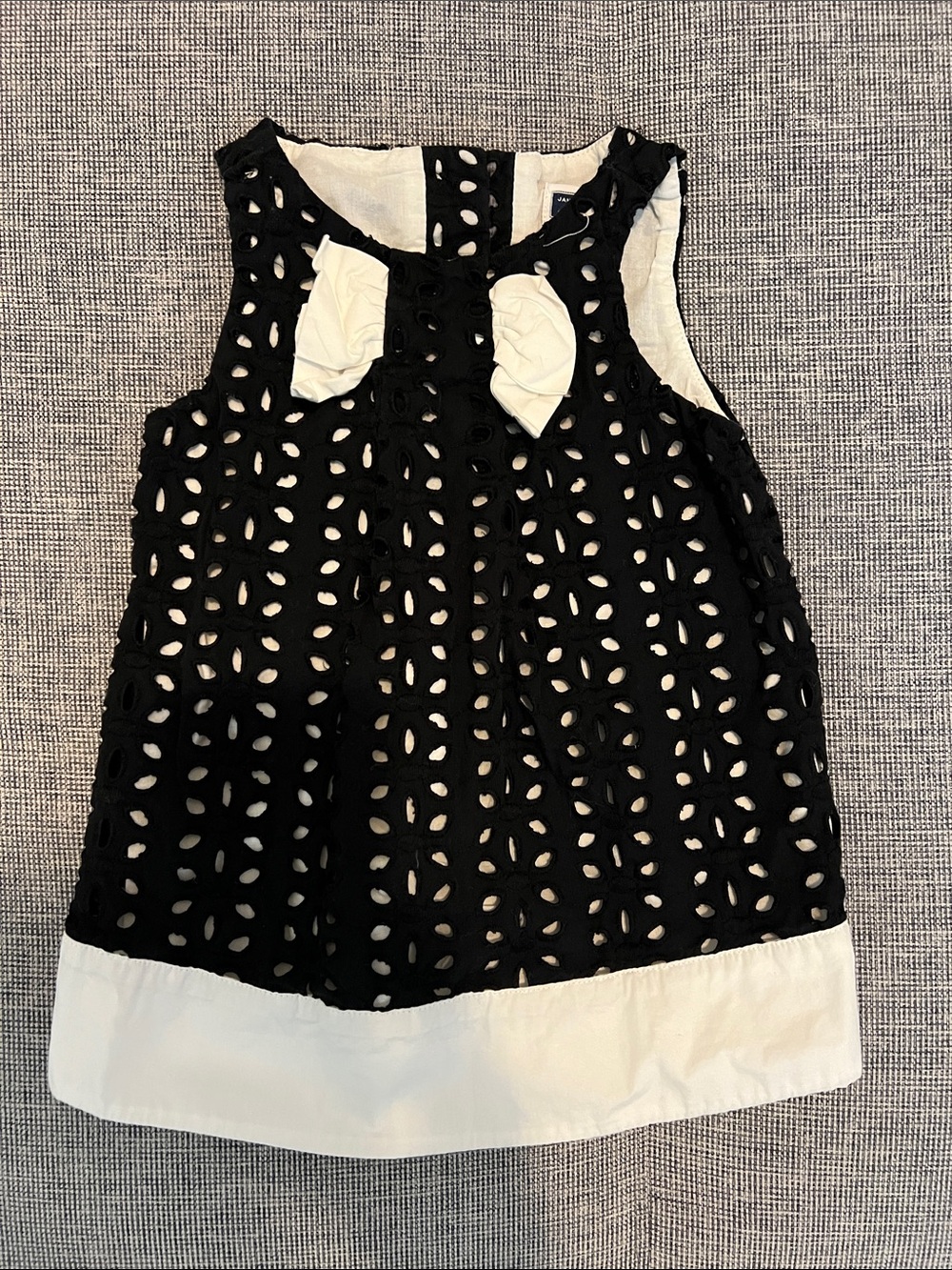 Janie and Jack Black and White Eyelet Bow Sleeveless Kids Dress 6-12M